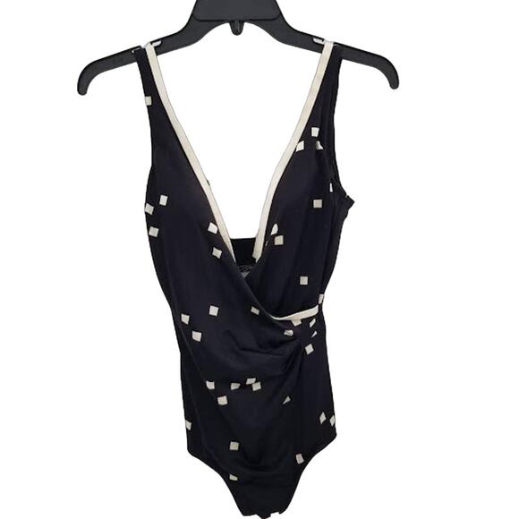 Vintage Maxine of Hollywood One Piece Swim Suit Black White Square Size 14 1960s - Picture 1 of 6